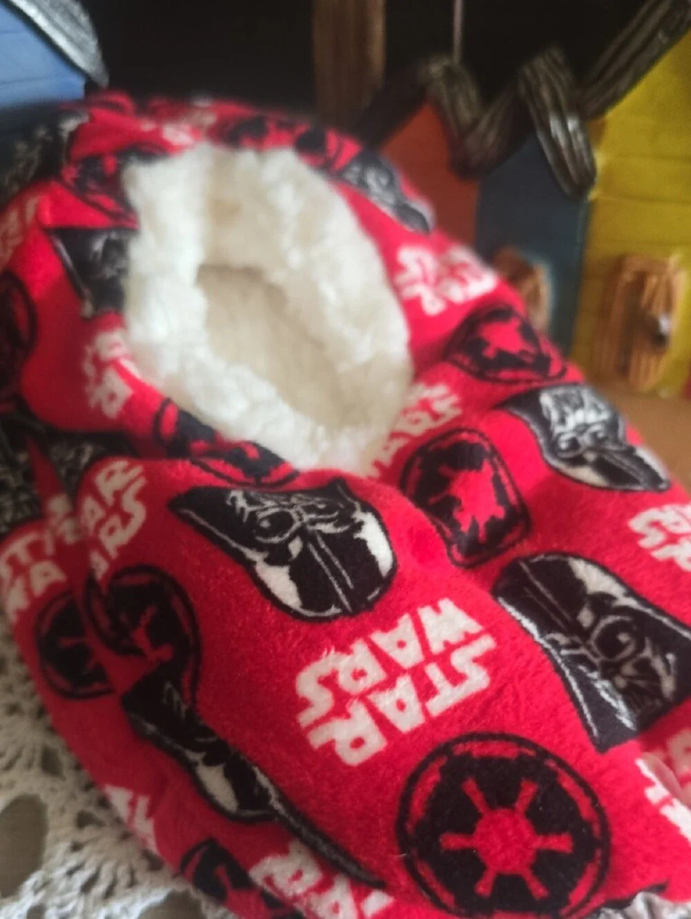 Star Wars Red & Black Darth Vader Fuzzy Slipper Socks for Kids